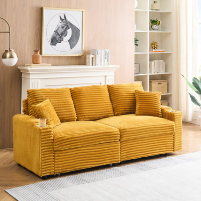 Canapé-lit 80 po en velours côtelé pliable avec porte-gobelet et coussin