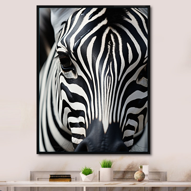 Portrait de zèbre noir et blanc I, Noir, H 44 po x l 34 po x P 1,5 po