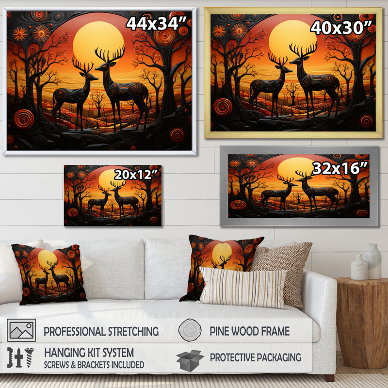 Cerf vibrant d'Afrique II sur toile, Encadrement doré, H 24 po x l 32 po x P 1 po