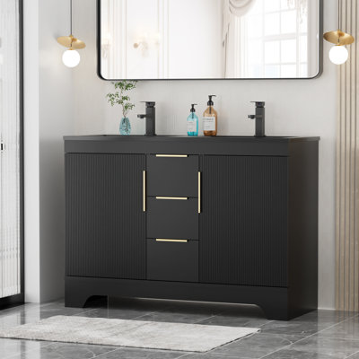 48" Double Sink Bathroom Vanity Set With Resin Sink Top, Faucet, Assembly Required