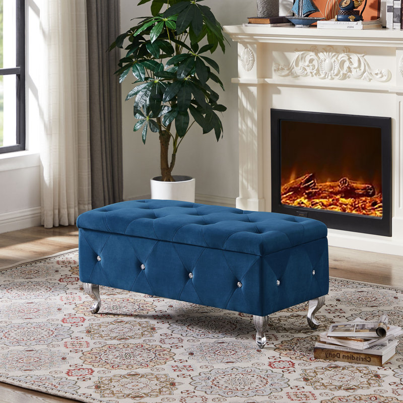 Banc de rangement repose-pieds, Bleu