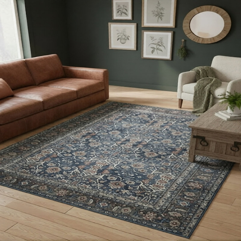 Glenmoor Machine-Washable Vintage Botanical Rod-Iron Area Rug , Rectangle 7'10" x 9'9"