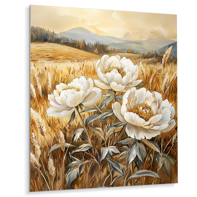 "Pe pivoines de campagne", reproduction d'art en métal traditionnel, H 32 po x l 16 po