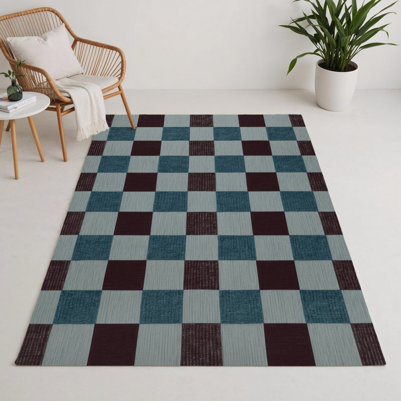 Tapis d'intérieur et d'extérieur à carreaux bleu, Rectangulaire 3 pi x 5 pi