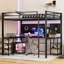 Lit mezzanine en métal avec bureau et tablettes, très grand - noir pour une chambre à coucher confortable-925432242-925432241
