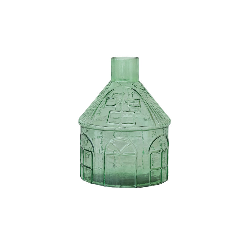Vase en verre, Vert clair, H 11 po x l 8 po x P 8 po