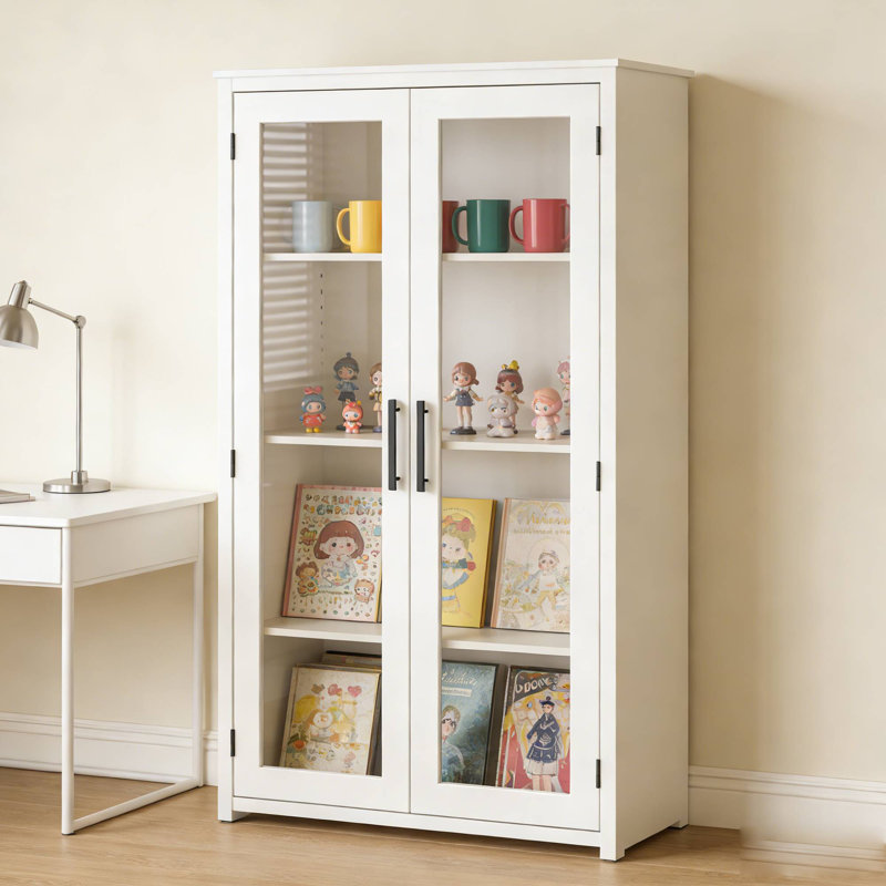 Vitrine de porte moderne en verre blanc moderne, tablettes réglables pour le vestibule du bureau à domicile du salon