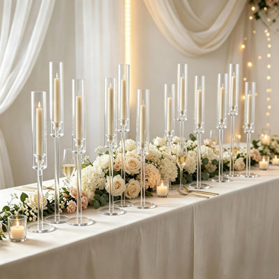 12 pièces porte-bougie effilé en acrylique transparent pour pièce maîtresse de table