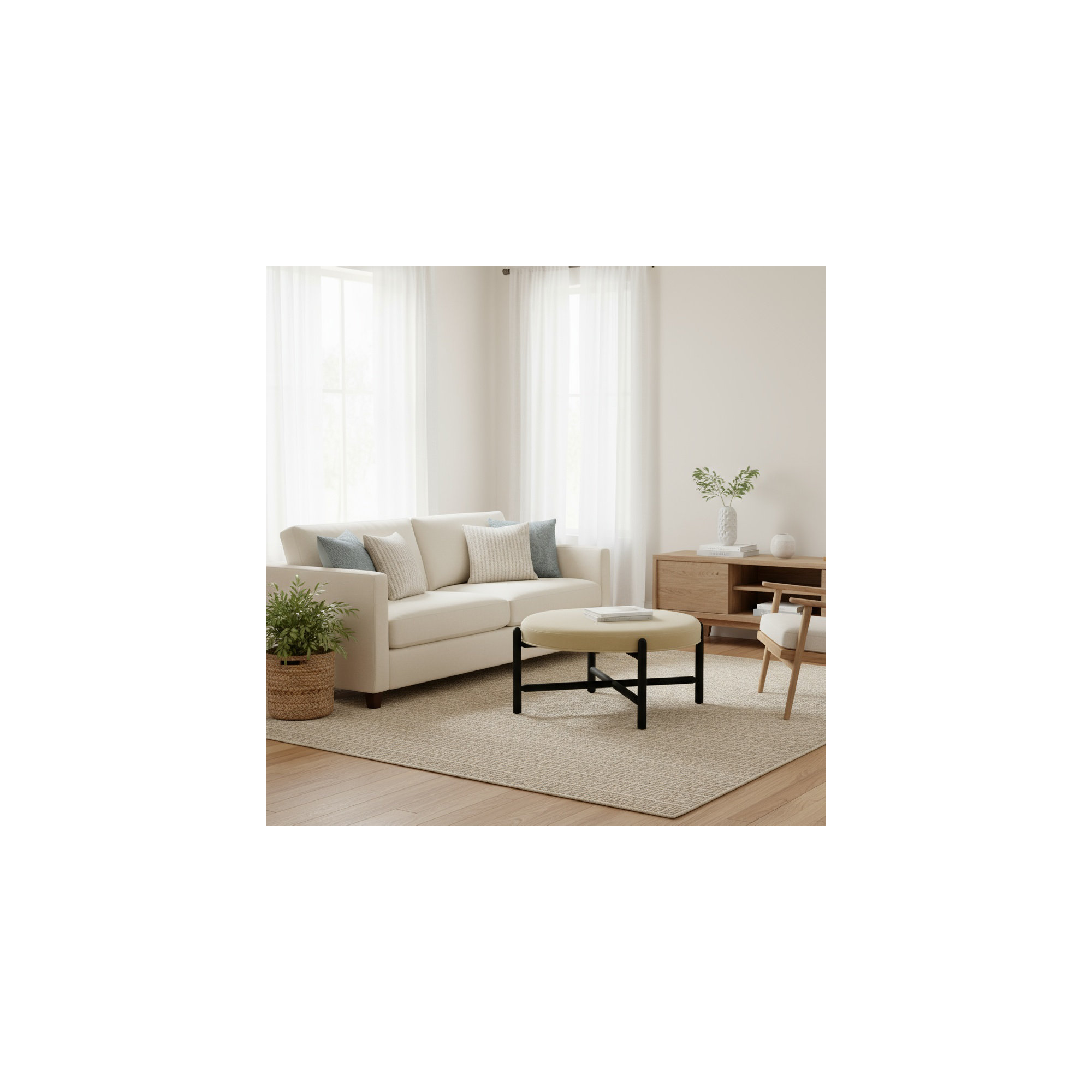 Vane 36" Round Ottoman, Khaki, Black