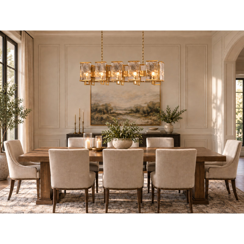 Lustre doré à 12 lumières avec panneaux en cristal Pindall