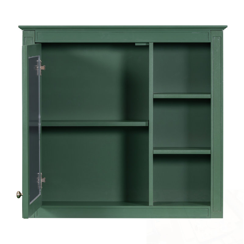 Armoire de rangement murale avec miroir et 3 tablettes ouvertes, Vert