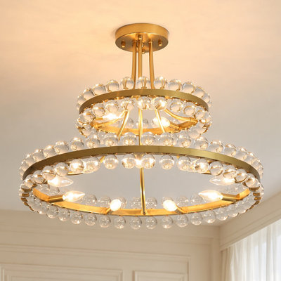 12-Light Round Crystal Tiered Flush Mount Chandelier
