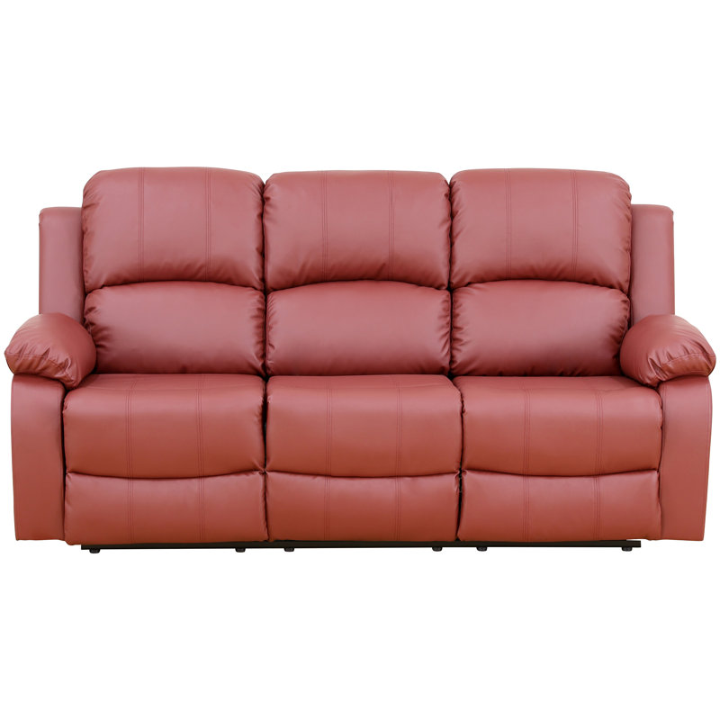 3-Seater Recliner Sofa Chair, Home Theater Sofa with Flipped Backrest and Cupholder, Leather, Red, Red