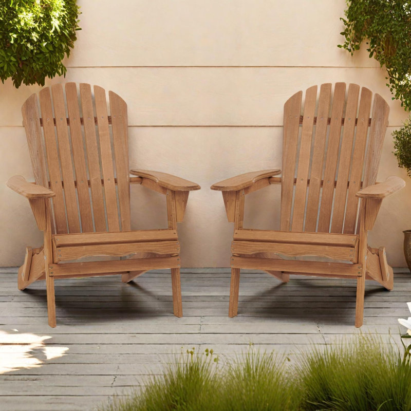 Ensemble de chaises d'extérieur pliantes en bois Adirondack avec dossier pré-assemblé pour patio, jardin, terrasse et foyer