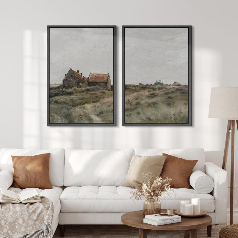 «Deserte Homestead Vintage Landscape», 2 pièces sur toile, Noir, H 36 po x l 48 po