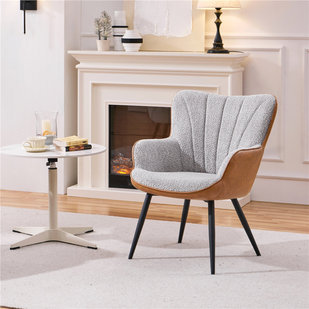 Yaheetech Modern Accent Chair with Pleated Curved Back and Faux