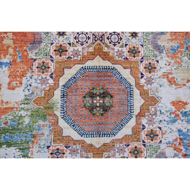 Hand Knotted Wool Area Rug in Rust