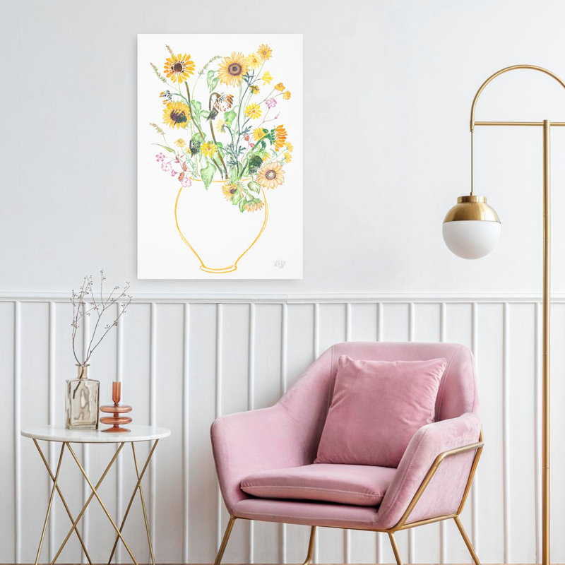 Art contemporain contemporain coloré délicat avec fleur rose délicate, H 24 po x l 16 po