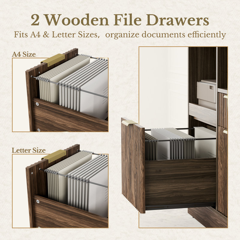 32”  2 Drawer Lateral Filing Cabinet , Charging Station & Storage For Home Office, Black Walnut