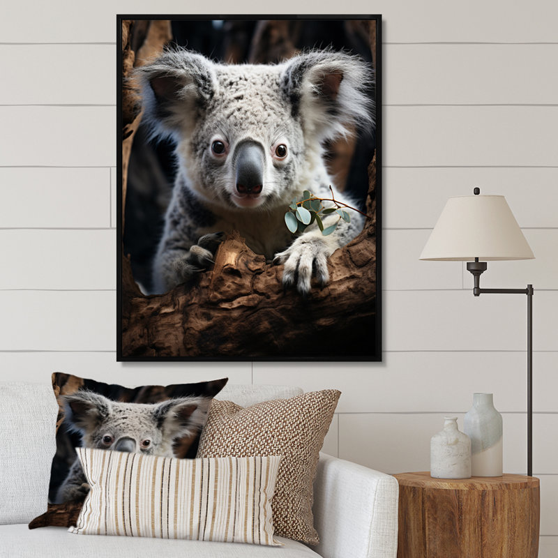 Koala Portrait II, reproduction d'art sur toile, Cadre noir, H 32 po x l 24 po x P 1 po