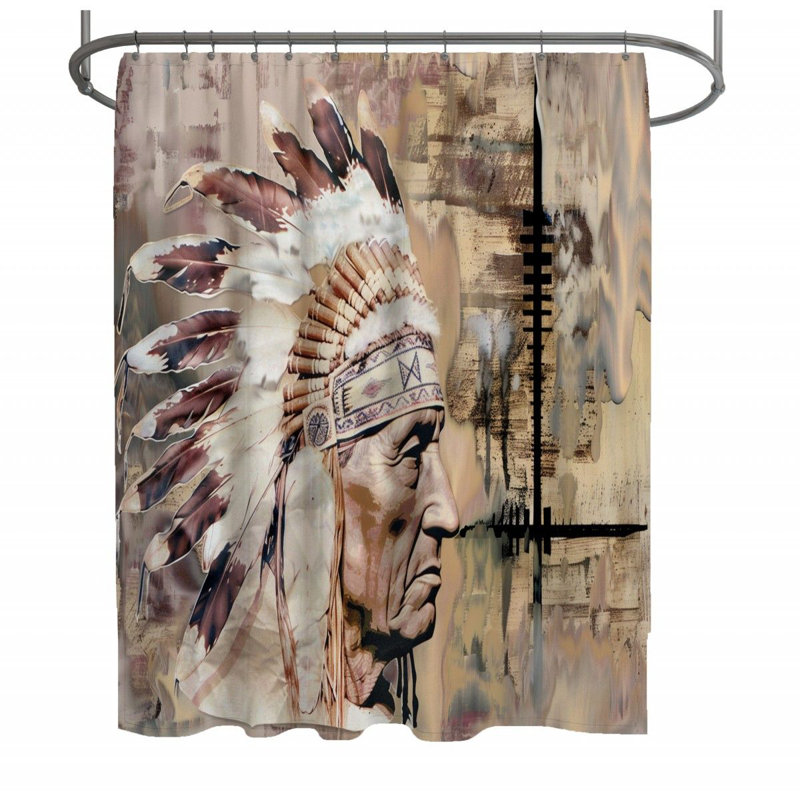 Abstract Fluid Dynamic Native American Shower Curtain - Cultural Bathroom Decor, 93"H x 70"W
