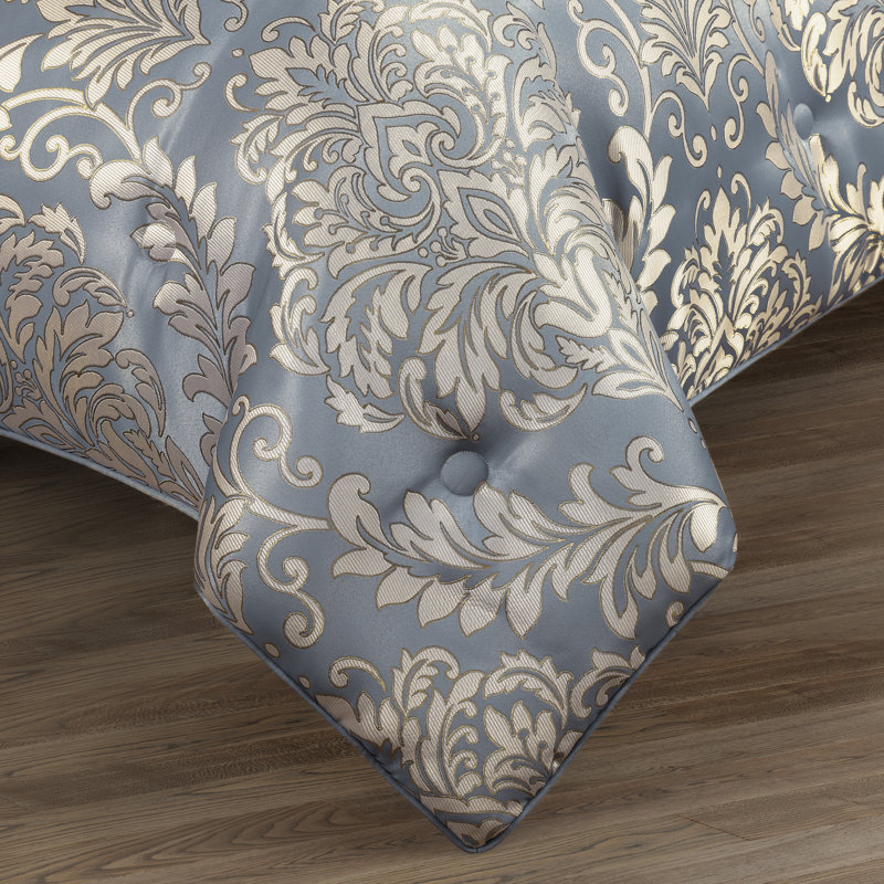 Ensemble de lit double / grand 3 pièces Lorenzo Ensemble d'édredon bleu, Édredon pour grand lit + 2 taies décoratives sta