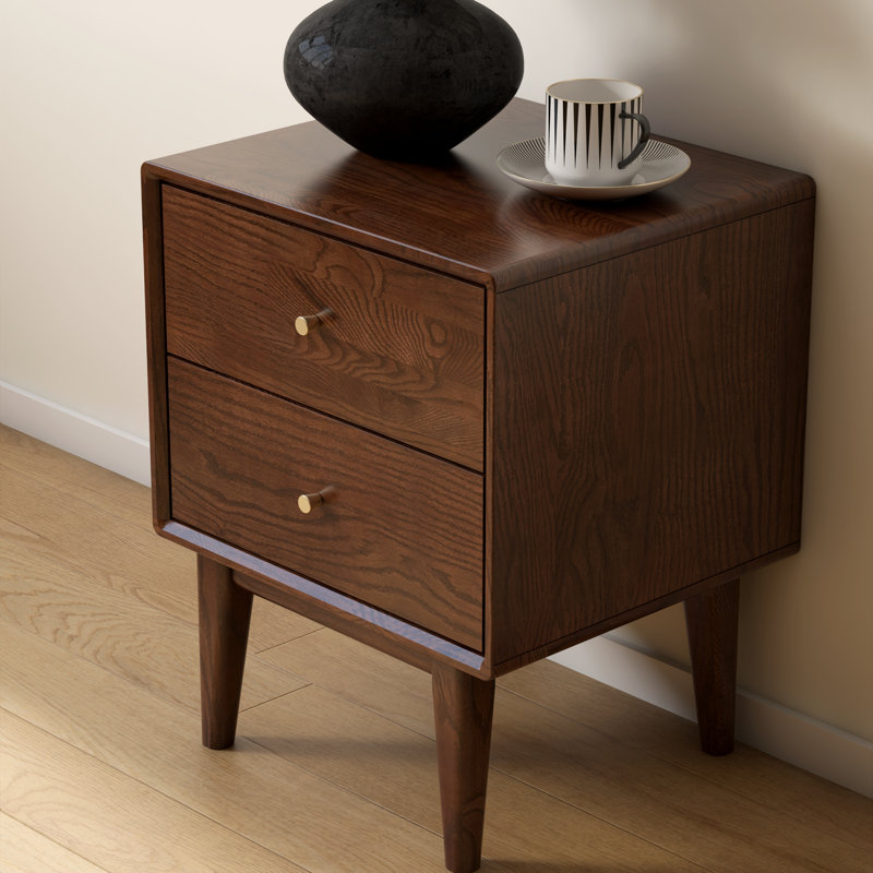 40cm W Solid Wood Bedside Table, Brown Walnut