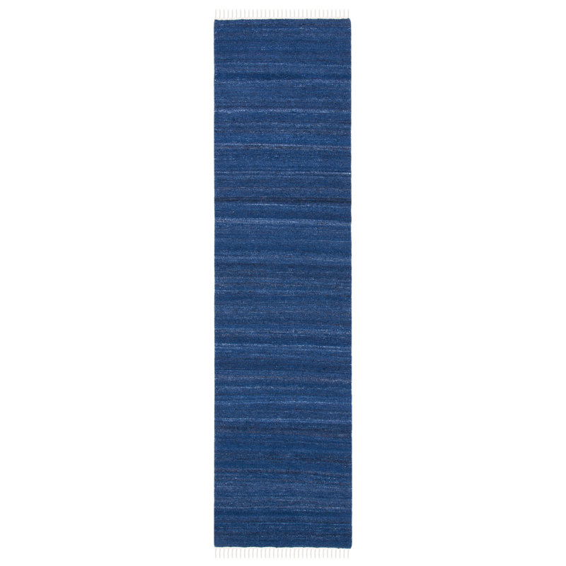 Tapis rayé bleu marine en laine / coton Rubinstein, Tapis de couloir 2 pi 3 po x 9 pi