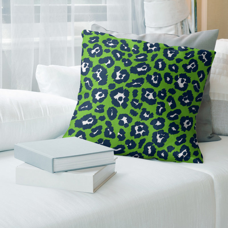 Housse de coussin carré, 14 po x 14 po, Croisé en coton, Vert / noir / blanc