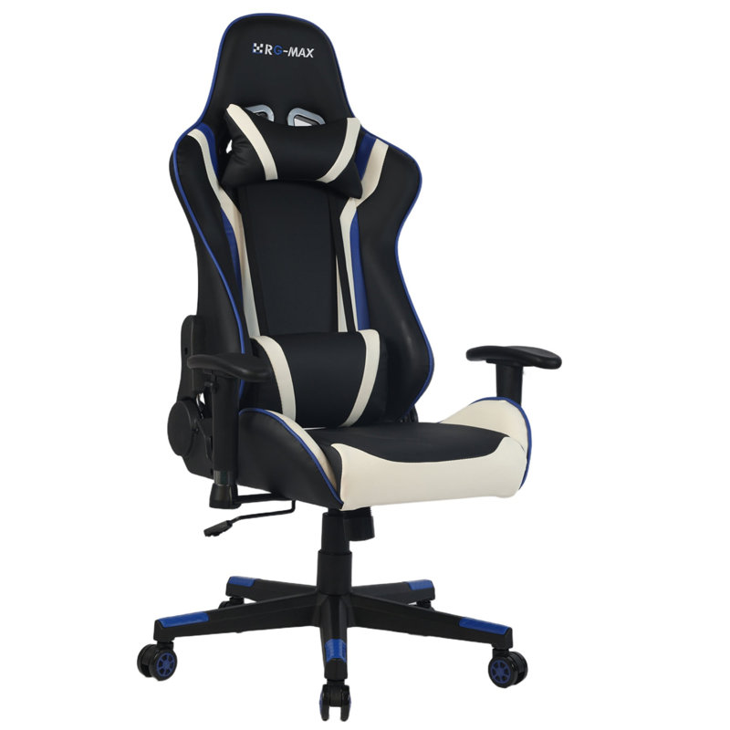 RayGar Faux Leather PC & Racing Game Chair, Blue/Black/White