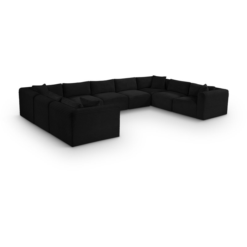 Canapé modulaire Carmean, Tissu velours côtelé texturé noir, 5 sans accoudoirs, 4 en coin