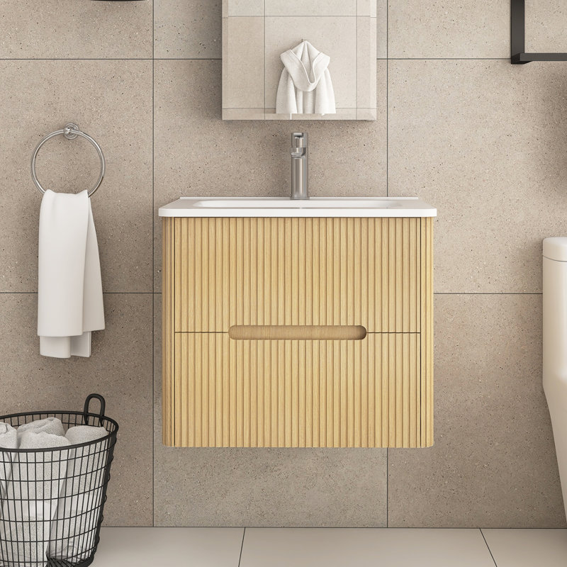 Meuble-lavabo simple mural 24 po avec comptoir en céramique 24 po, Chêne clair