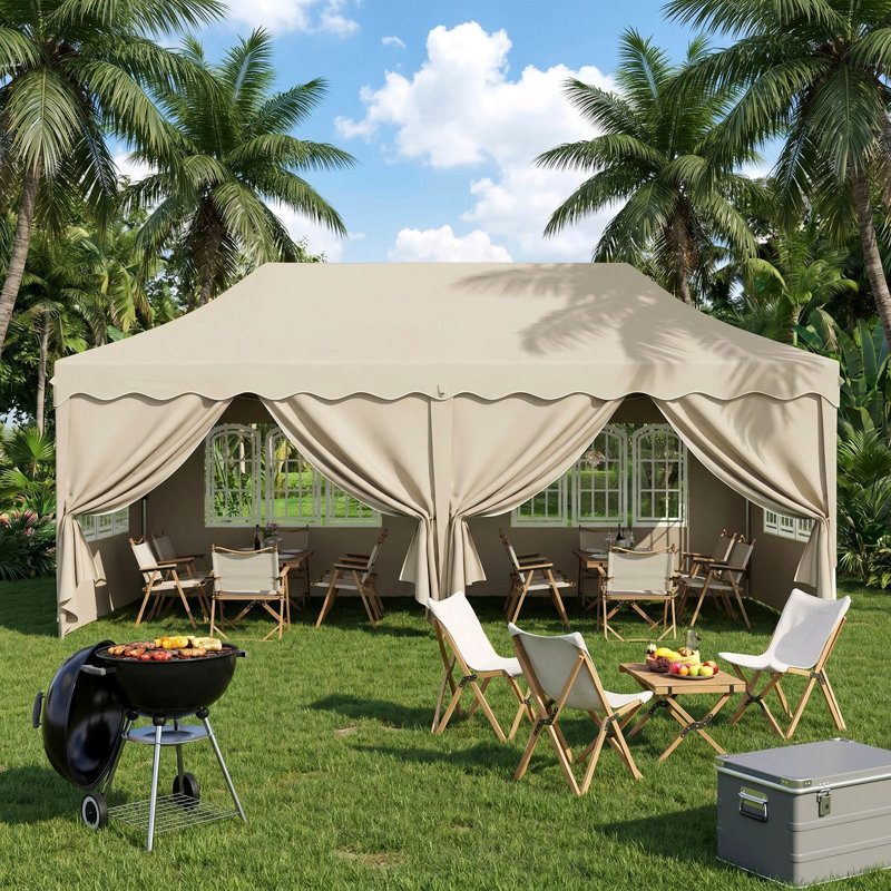  20'x10' Pop-Up Canopy Tent, Heavy Duty Oxford Fabric Commercial Gazebo with 4 Removable Sidewalls, Waterproof & UV-Resistant Instant Shelter, for Parties, Trade Shows, Backyard(khaki)