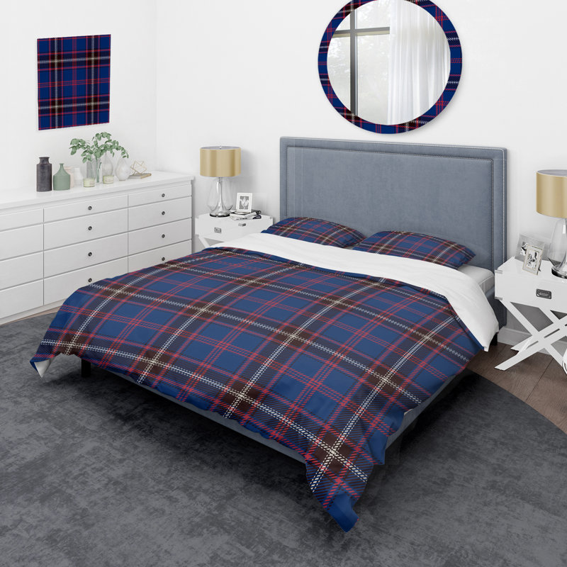 Ensemble de housse de couette en microfibre rouge / noir / bleu 2 pièces, Housse de couette simple + 1 taie décorative stan