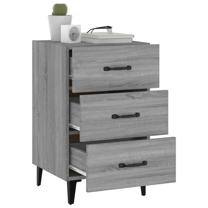 Westbury 40cm W Bedside Table, Grey Sonoma/Black