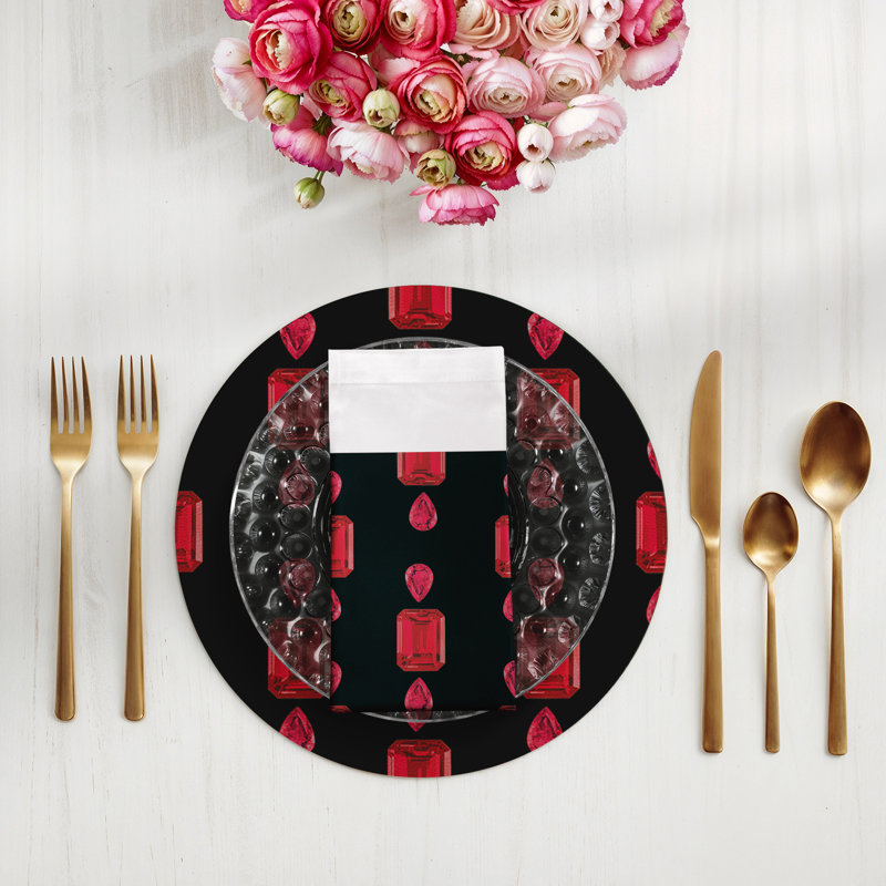 Gem Rubys Cotton Sateen Dinner Napkins, Black