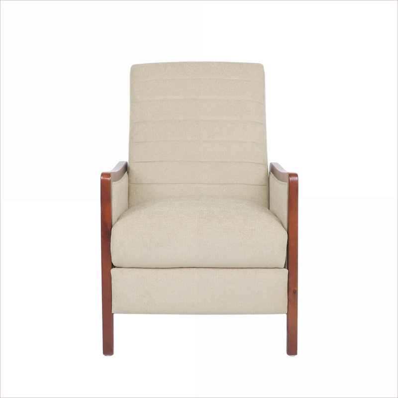  Mid-Century Modern Fabric Pushback Recliner, Channel Stitch Detail with Durable Birch Wood Frame
