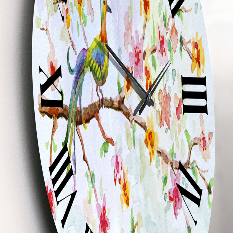 Petit oiseau sur une branche en fleurs - Horloge murale traditionnelle, Petit