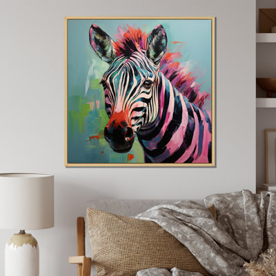 Pink And Green Boho Zebra III - Zebra Animal Wall Art