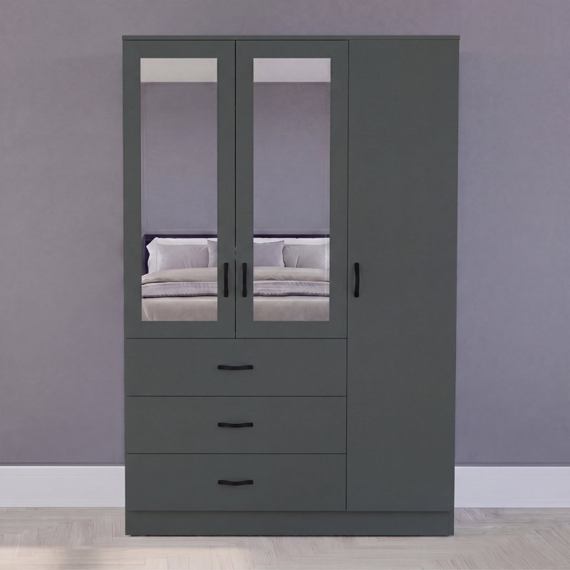 3 Door 3 Drawer Mirrored Wardrobe Spacious Bedroom Storage With Mirrors Hanging Rail And Shelves