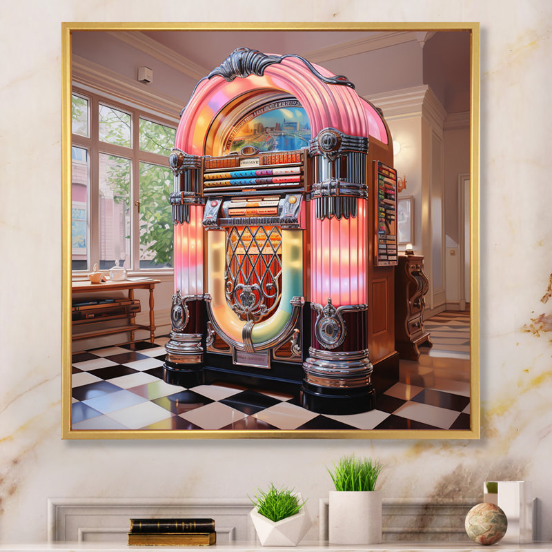 " Jukeboxe Pink Harmony Haven II ", Gold Picture Framed, 30" H x 30" W x 1" D