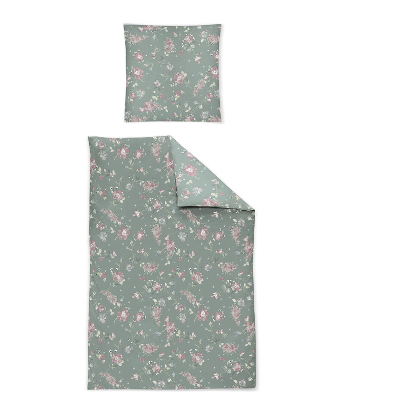 Luna Jersey Duvet Cover Set, Green, 155 x 220cm Duvet Cover + 1 Pillowcase 