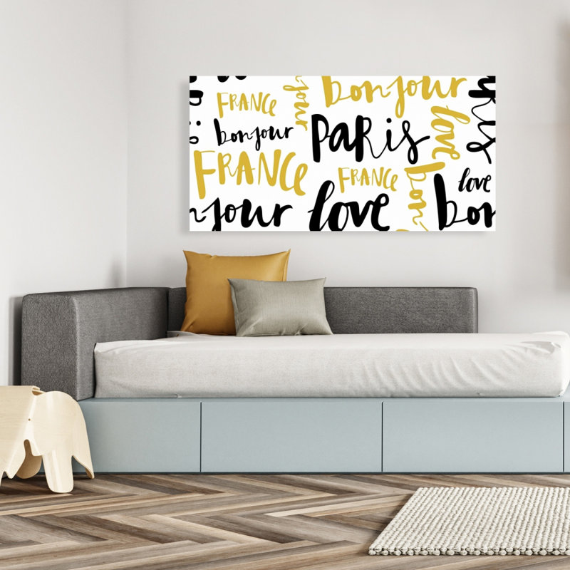 Bonjour Paris - Toile jaune illustrative pour la décoration intérieure