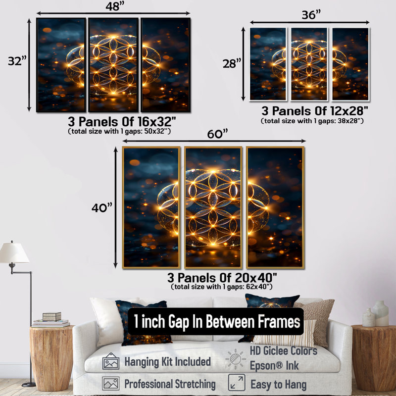 Winchcombe - ensemble d'art mural géométrique, Encadrement argenté, H 40 po x l 60 po x P 1 po