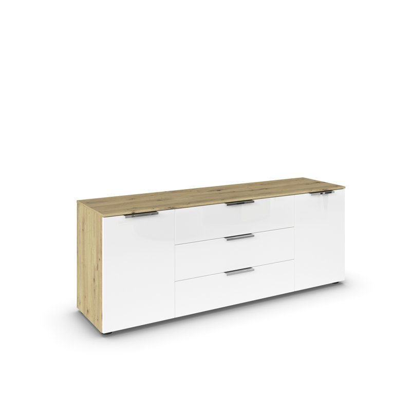 Flipp 3 - Drawer Chest of Drawers, Artisan Oak/White Glass/Chrome