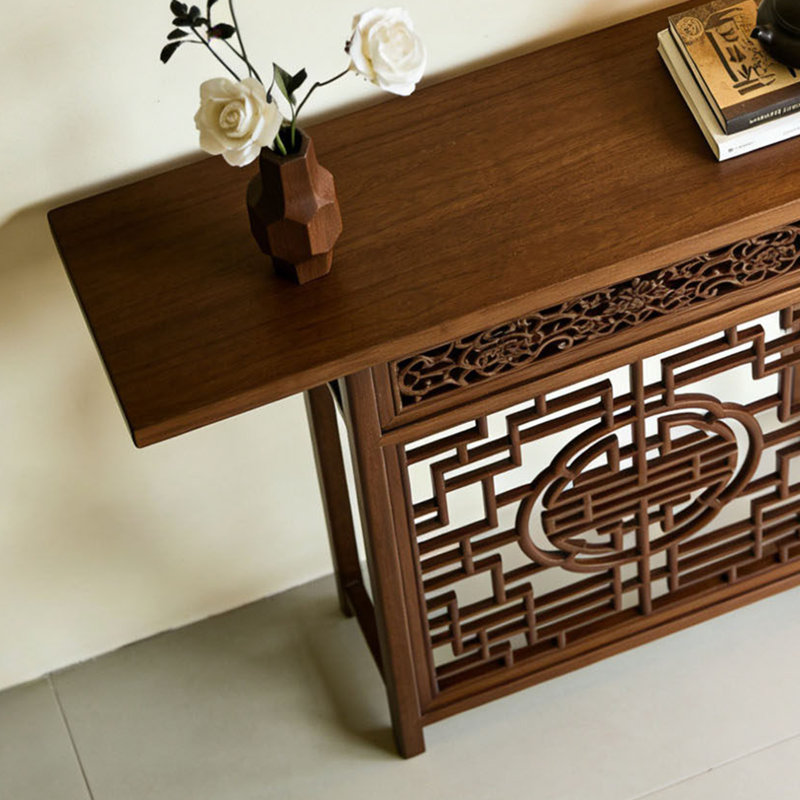 Console de style chinois moderne sculptée, H 35,4 po x l 55,1 po x P 15,7 po