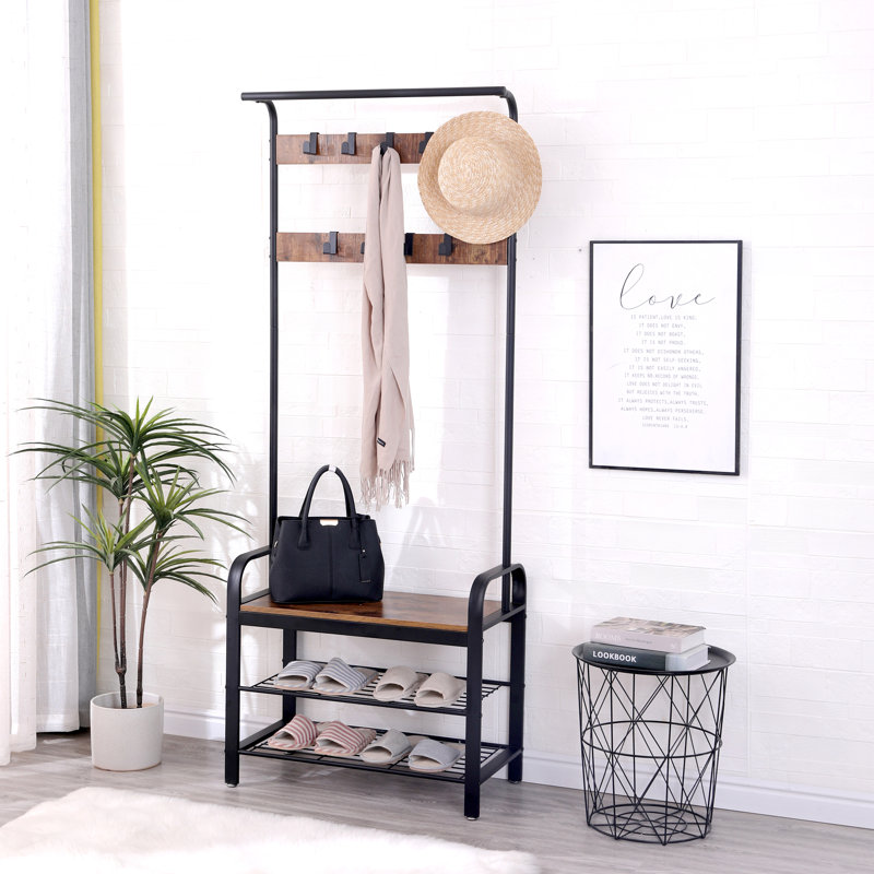 Coat Rack, Hall Tree With Shoe Bench, Entryway Bench With Coat Rack, 4-In-1, With 9 Removable Hooks, A Hanging Rod