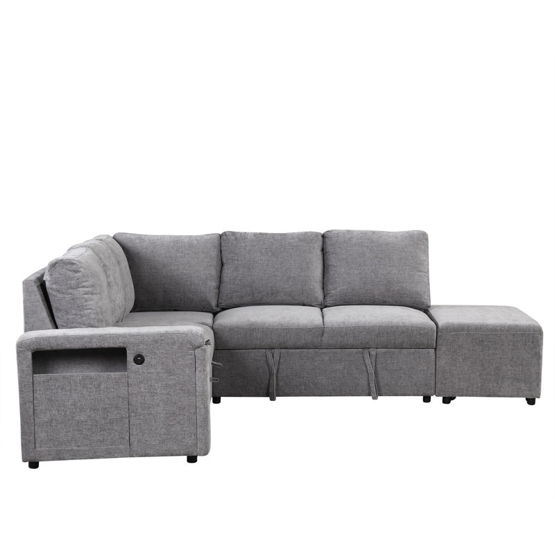 Canapé-lit escamotable en L avec rangement, Polyester gris