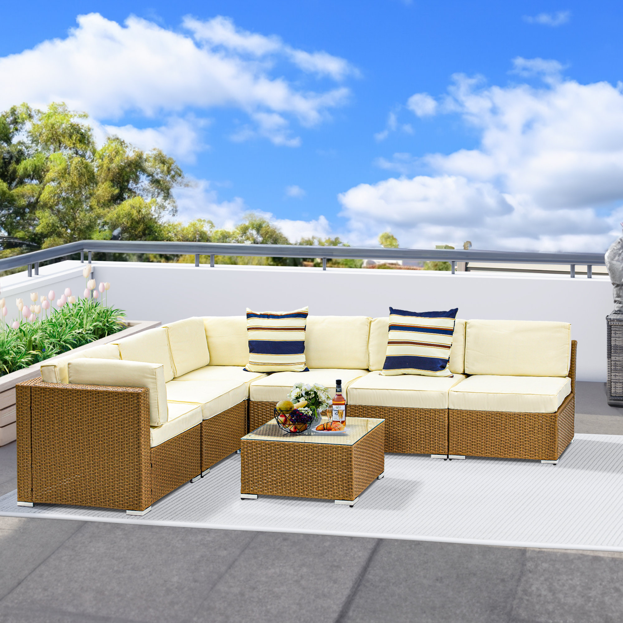 Ebern Designs 7Piece Outdoor Patio Furniture Set Rattan Wicker