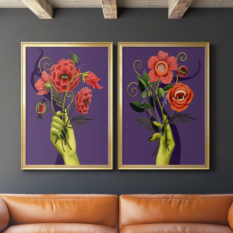 «Monstrous Plants I», ensemble de 2 reproductions d'art sur toile encadrées, Or, H 42,5 po x l 61 po x P 1,25 po